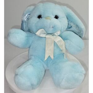 Commonwealth Plush Easter Bunny Rabbit Blue Floppy Ears Satin Bow 8" Vtg 1990
